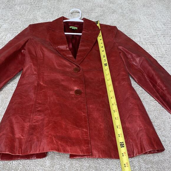 VTG John Carlisle Red Leather Blazer Jacket Womens Small Y2K Distressed Retro - Picture 9 of 10